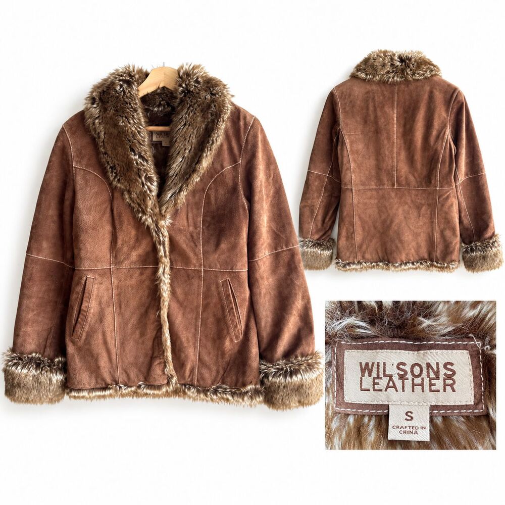 Wilson’s Leather Women's Small Brown Suede Penny Lane Faux Fur Lined Coat Jacket